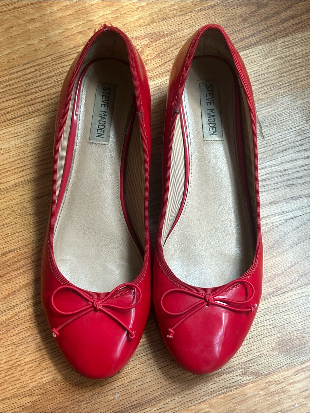 Steve Madden Red Patent Ballet Flats with Bow Accent